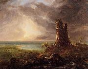 Thomas Cole Romantic Landscape with Ruined Tower oil on canvas